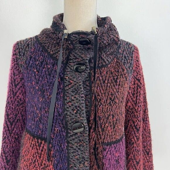 Curio Vintage 90s knit Cardigan Sweater Patchwork Button Down Cowl Neck Medium P - Picture 10 of 11